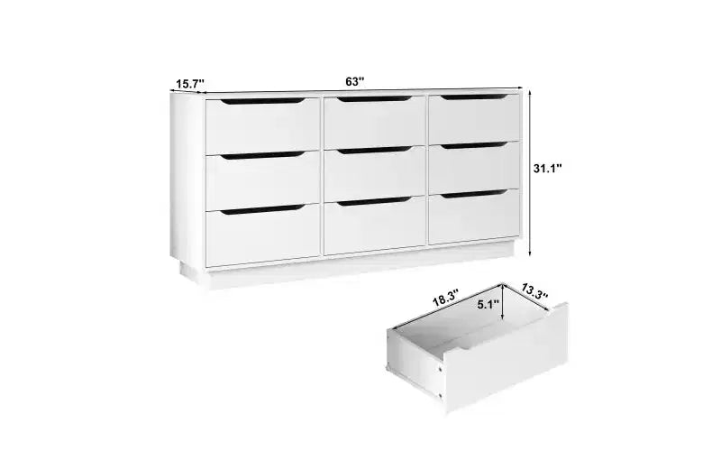 Armoire de rangement haute blanche à 9 tiroirs, sur pied