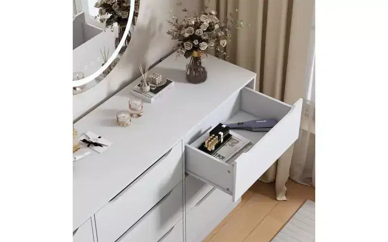 Armoire de rangement haute blanche à 9 tiroirs, sur pied