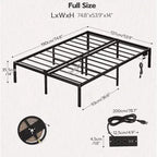 Lit plateforme en métal noir avec lumières LED et station de charge – Lit double/grand lit