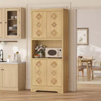 72 Tall Kitchen Pantry Cabinet, Freestanding Wooden Hutch with Countertop, Carved Door & Crystal Handle, Perfect for Dining Room & Living Room