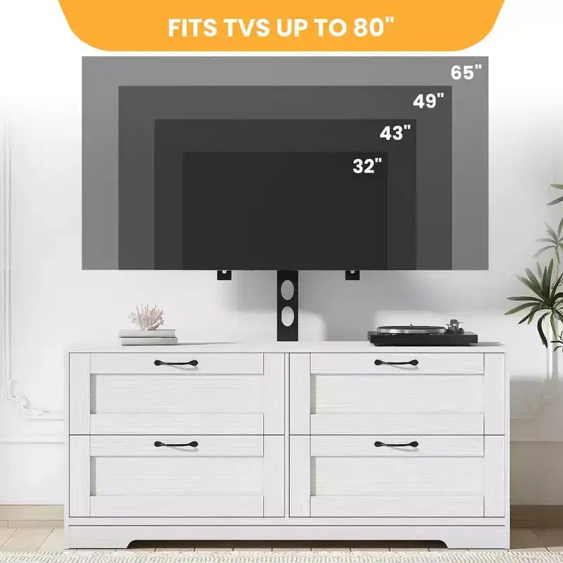 Meuble TV noir et blanc avec support réglable, 4 tiroirs, convient aux téléviseurs de 32" à 80", pour 1