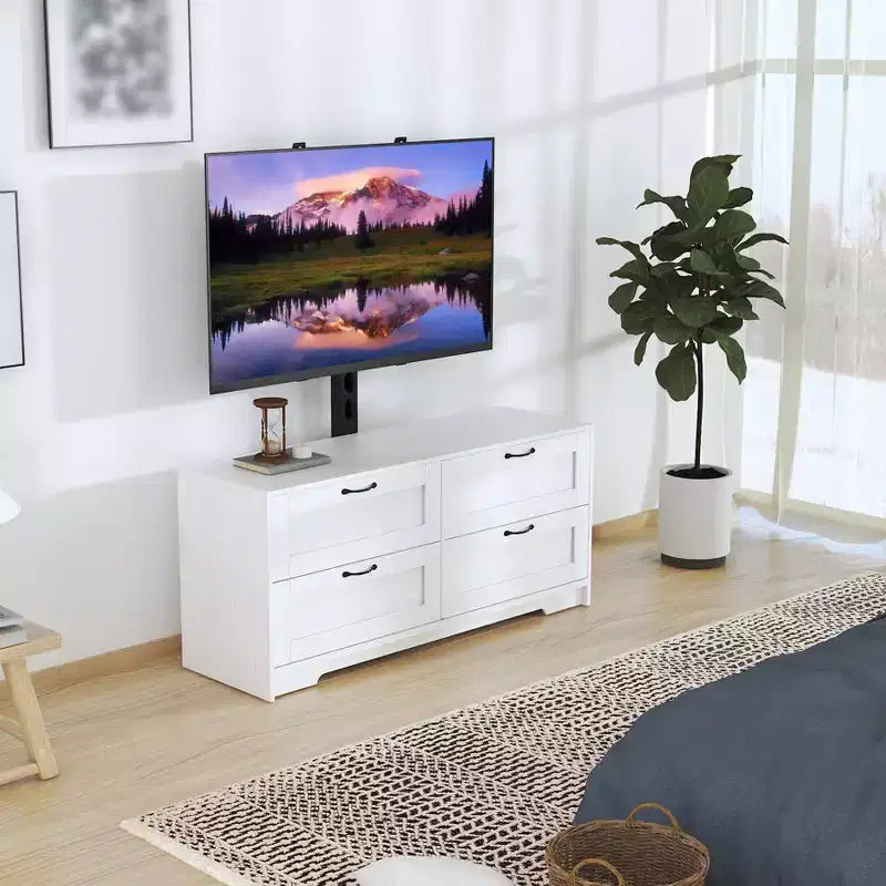 Meuble TV noir et blanc avec support réglable, 4 tiroirs, convient aux téléviseurs de 32" à 80", pour 1