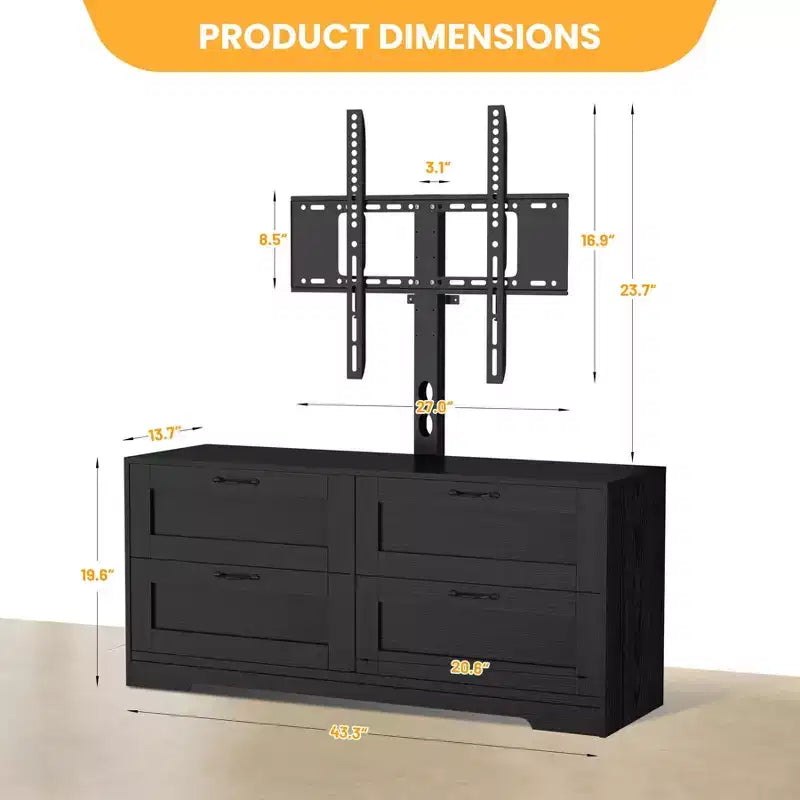 Meuble TV noir et blanc avec support réglable, 4 tiroirs, convient aux téléviseurs de 32" à 80", pour 1