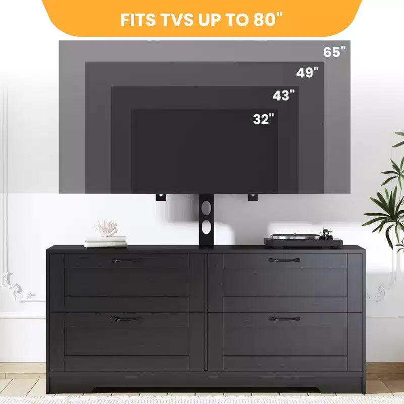 Meuble TV noir et blanc avec support réglable, 4 tiroirs, convient aux téléviseurs de 32" à 80", pour 1