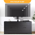 Meuble TV noir et blanc avec support réglable, 4 tiroirs, convient aux téléviseurs de 32" à 80", pour 1