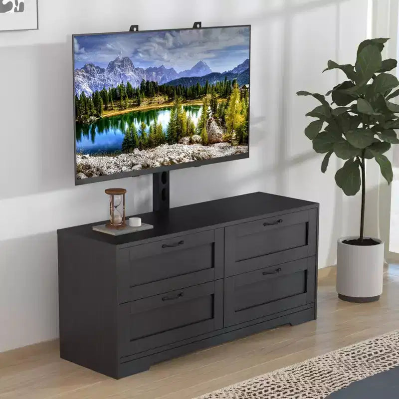 Meuble TV noir et blanc avec support réglable, 4 tiroirs, convient aux téléviseurs de 32" à 80", pour 1