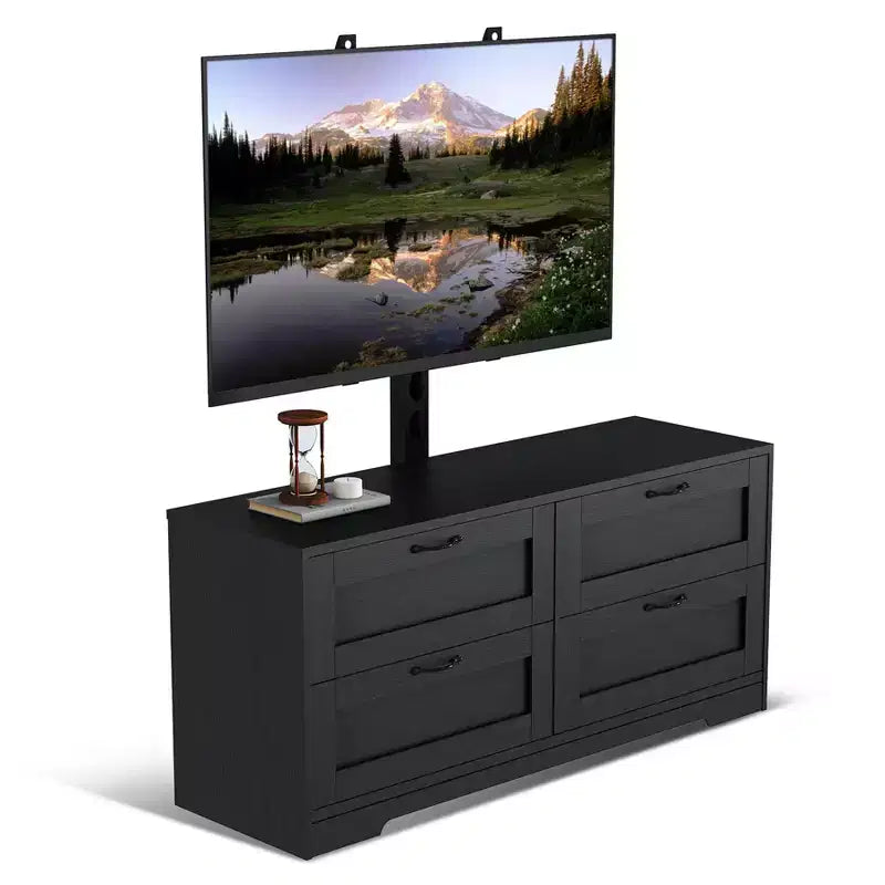 Modern TV Stand with Adjustable Mount for 32-80 TVs  4 Storage Drawers  Wood Media Console Table  Global Dresser for Bedroom & Living Room