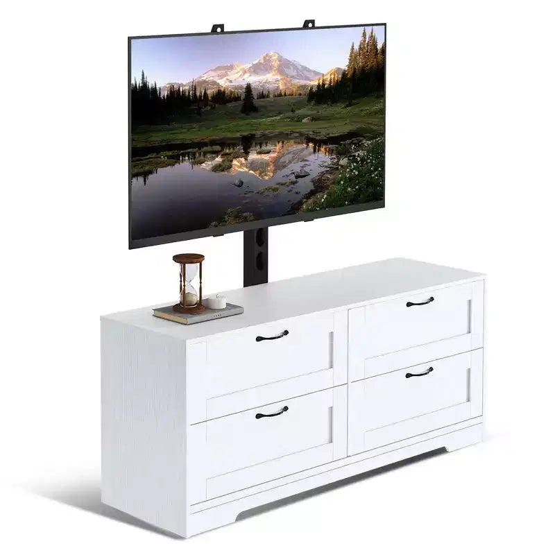 Meuble TV noir et blanc avec support réglable, 4 tiroirs, convient aux téléviseurs de 32" à 80", pour 1