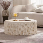 Round MgO Coffee Table with Faux Stone Design for Mid-Century Living Rooms
