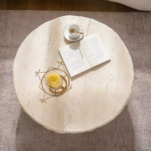 Table Basse Ronde Effet Pierre Beige pour 1 personne, 79,98 cm de diamètre