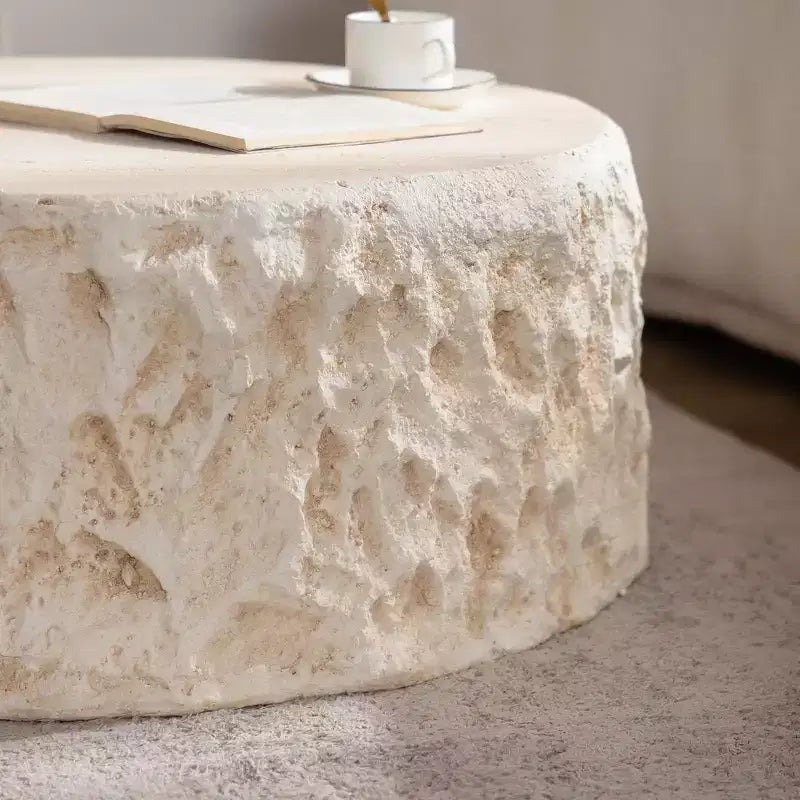 Table Basse Ronde Effet Pierre Beige pour 1 personne, 79,98 cm de diamètre