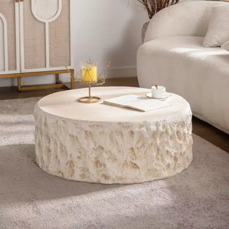 Table Basse Ronde Effet Pierre Beige pour 1 personne, 79,98 cm de diamètre