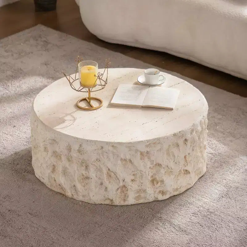 Table Basse Ronde Effet Pierre Beige pour 1 personne, 79,98 cm de diamètre