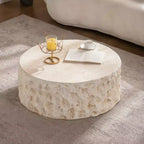 Table Basse Ronde Effet Pierre Beige pour 1 personne, 79,98 cm de diamètre