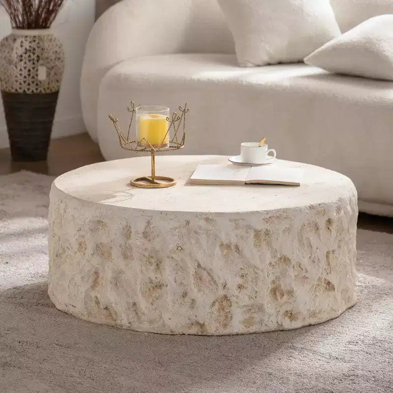 Table Basse Ronde Effet Pierre Beige pour 1 personne, 79,98 cm de diamètre