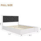 Lit plateforme blanc pleine grandeur avec tête de lit capitonnée, pour 1-2 personnes