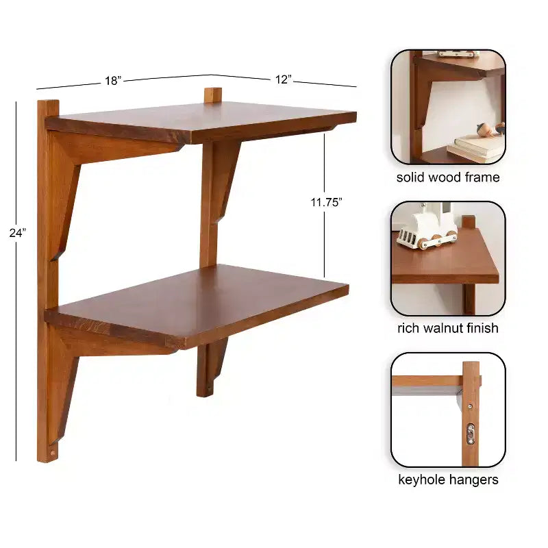 Table d'appoint flottante murale à 2 niveaux, marron, pour 1