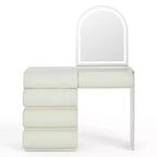 Coiffeuse effet marbre beige avec miroir et tabouret, ensemble 2 pièces