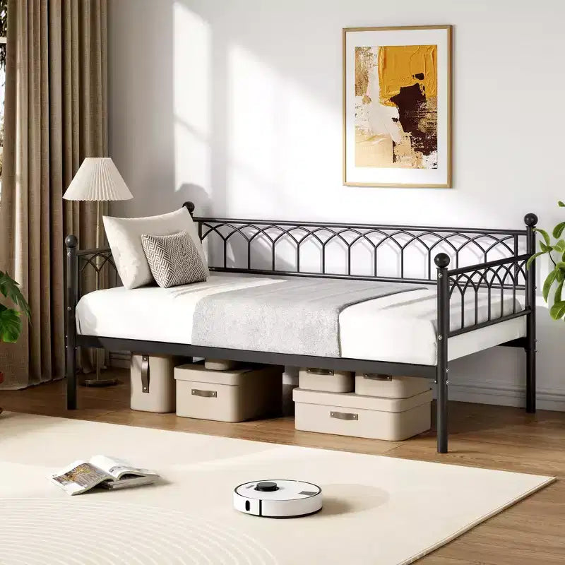 Twin Size Daybed, Sofa Bed Frame with Metal Steel Slat Support, Heavy Duty Metal Bed Frame, Space Saving, Easy Assembly, for Small Spaces