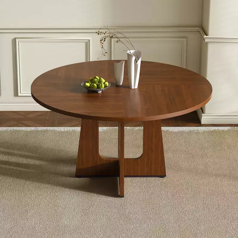 JVNOXK 47-inch Farmhouse-Style Kitchen Dining Table, Round for 4 People, Wood Grain Finish, Suitable for Dining Room or Kitchen, Walnut