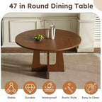 Table à manger ronde marron, peut accueillir jusqu'à 6 personnes