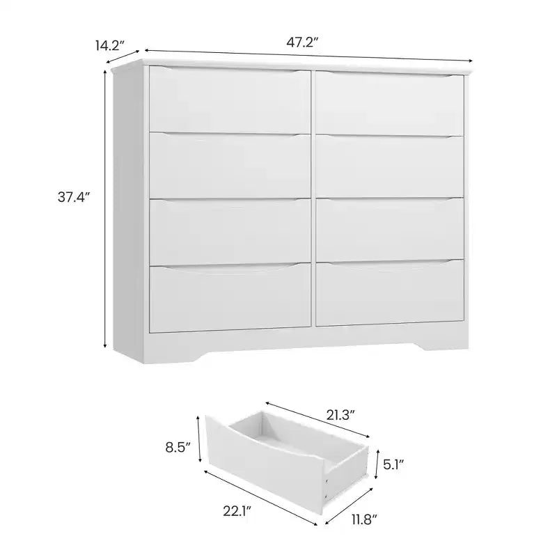 Commode double à 8 tiroirs, noir/blanc