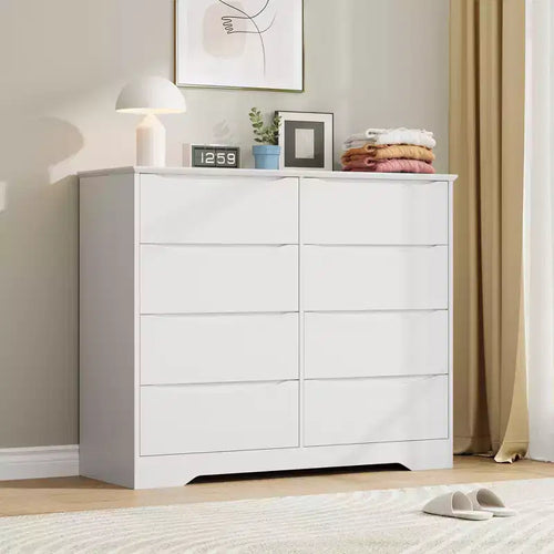 8-Drawer Wooden Dresser, Large Chest of Drawers with Wide Top, Spacious Storage Organizer for Bedroom, Living Room, Hallway & Kids Room