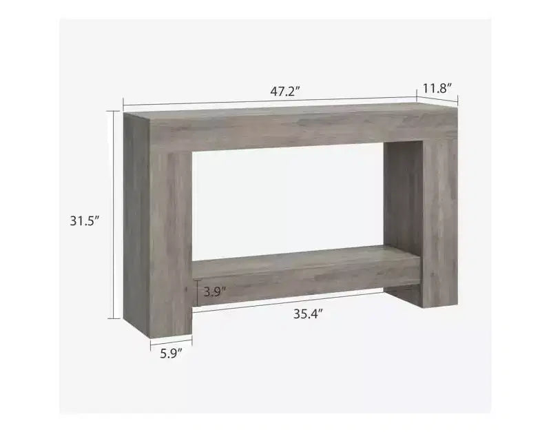 Console à 2 niveaux de 47 po avec étagère de rangement, style rustique