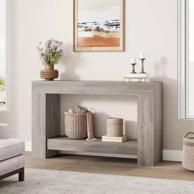 Console à 2 niveaux de 47 po avec étagère de rangement, style rustique