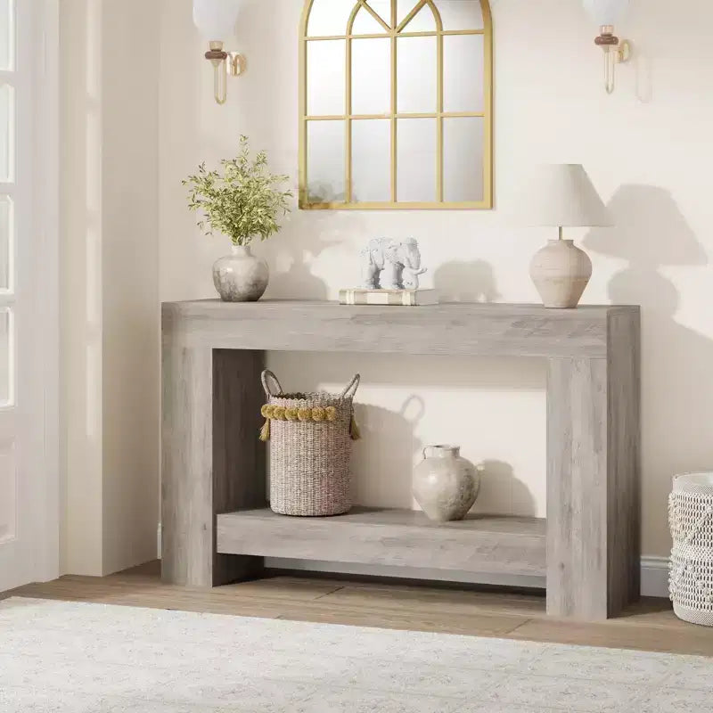 Console à 2 niveaux de 47 po avec étagère de rangement, style rustique