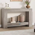 Console à 2 niveaux de 47 po avec étagère de rangement, style rustique