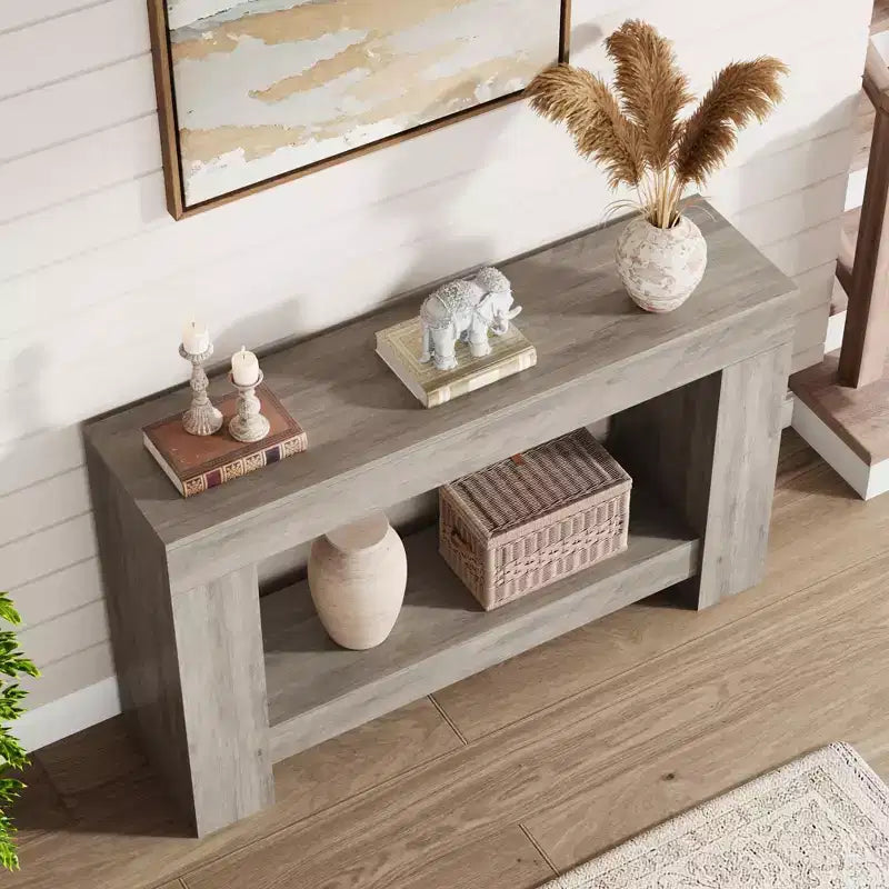 Console à 2 niveaux de 47 po avec étagère de rangement, style rustique