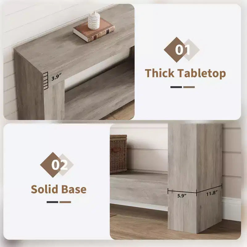 Console à 2 niveaux de 47 po avec étagère de rangement, style rustique