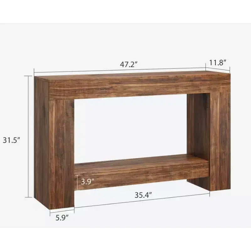 Console à 2 niveaux de 47 po avec étagère de rangement, style rustique