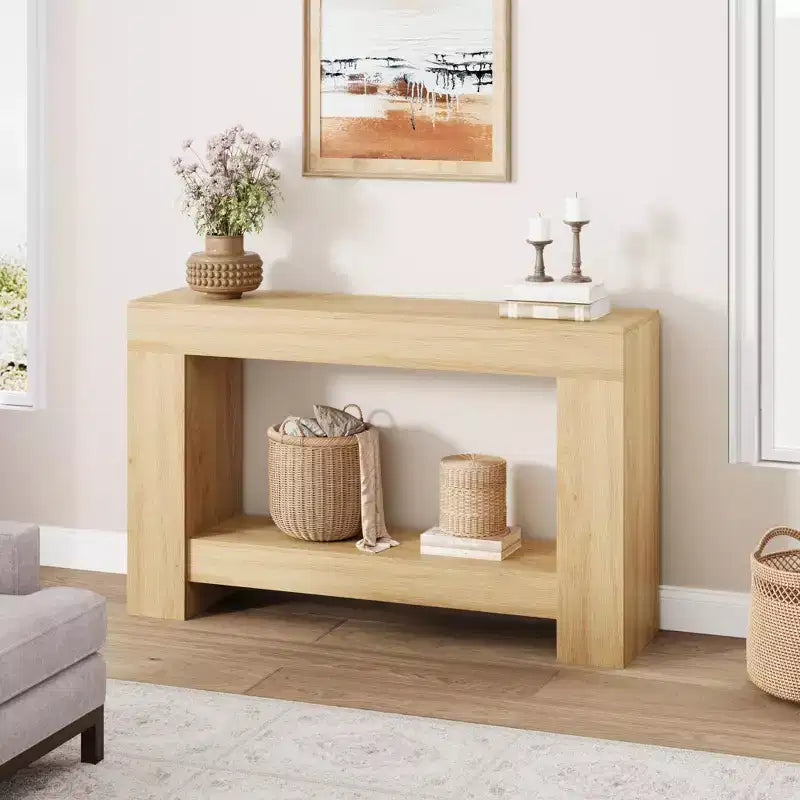 Console à 2 niveaux de 47 po avec étagère de rangement, style rustique