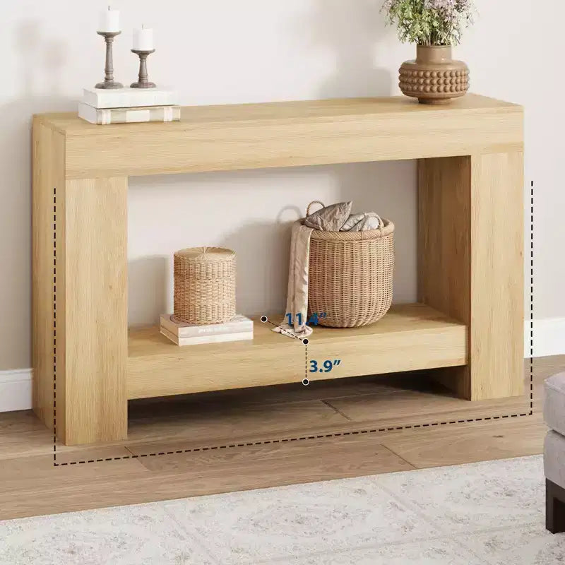 Console à 2 niveaux de 47 po avec étagère de rangement, style rustique