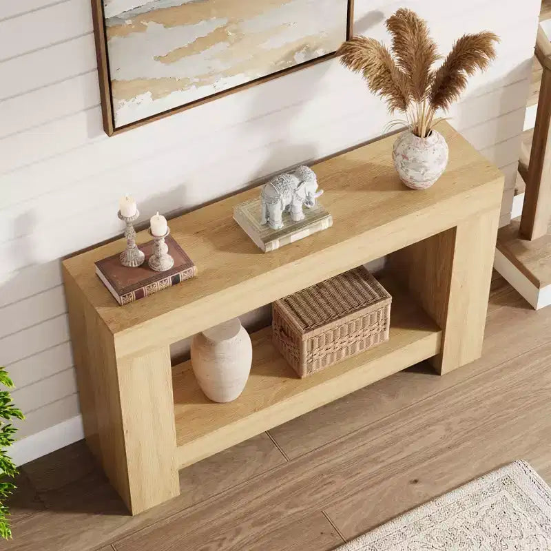 Console à 2 niveaux de 47 po avec étagère de rangement, style rustique