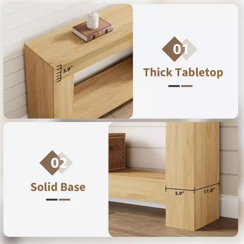 Console à 2 niveaux de 47 po avec étagère de rangement, style rustique