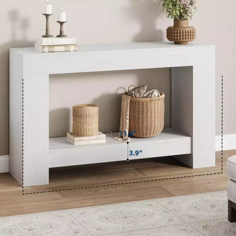 Console à 2 niveaux de 47 po avec étagère de rangement, style rustique