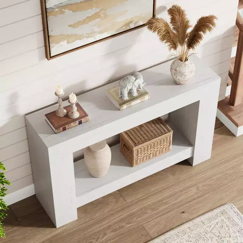 Console à 2 niveaux de 47 po avec étagère de rangement, style rustique