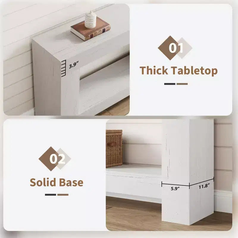 Console à 2 niveaux de 47 po avec étagère de rangement, style rustique