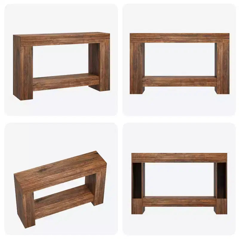 Console à 2 niveaux de 47 po avec étagère de rangement, style rustique