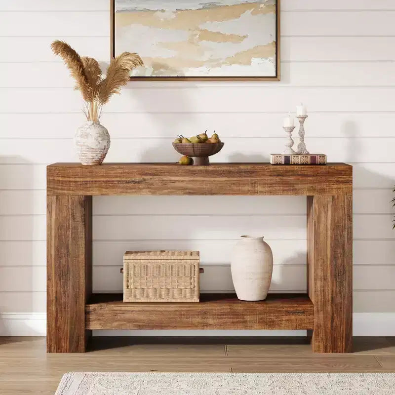 47'' Long Console Table, 2-Tier Entryway Table Sofa Table with Storage, Farmhouse Wood Behind Couch Table for Living Room, Hallway