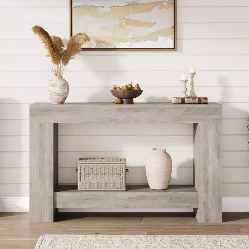 Console à 2 niveaux de 47 po avec étagère de rangement, style rustique