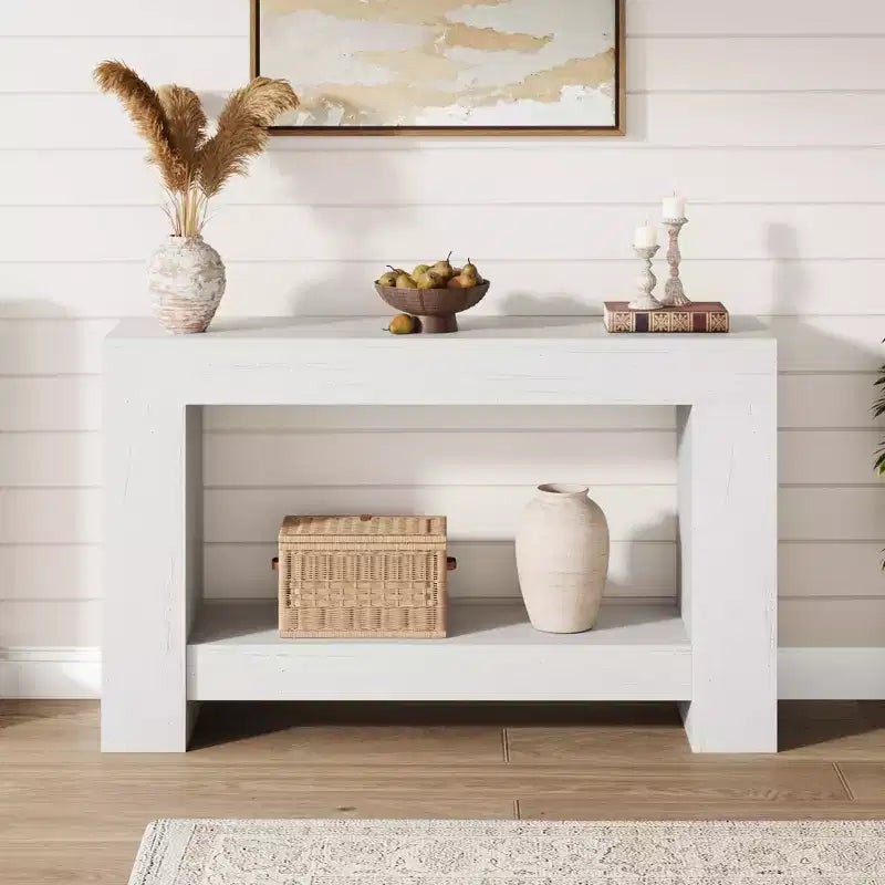 Console à 2 niveaux de 47 po avec étagère de rangement, style rustique