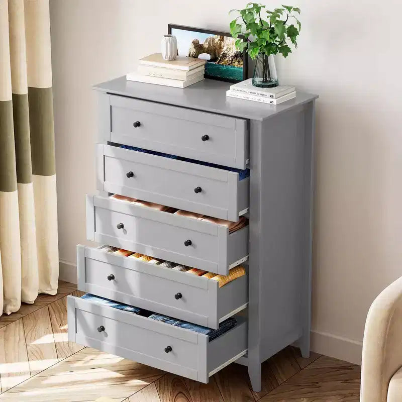 Commode haute 5 tiroirs – Noir / Gris / Blanc, 1 personne
