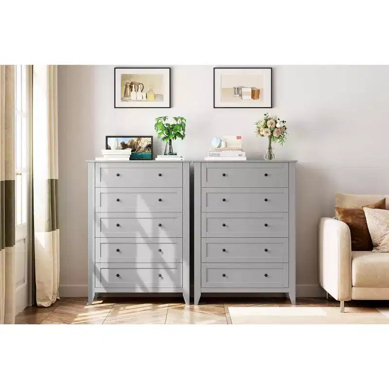 Commode haute 5 tiroirs – Noir / Gris / Blanc, 1 personne