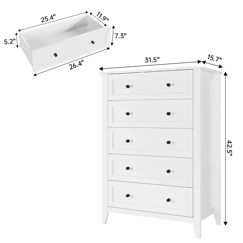 Commode haute 5 tiroirs – Noir / Gris / Blanc, 1 personne
