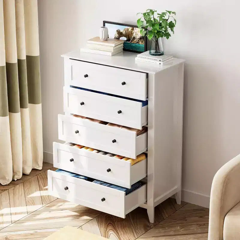 Commode haute 5 tiroirs – Noir / Gris / Blanc, 1 personne