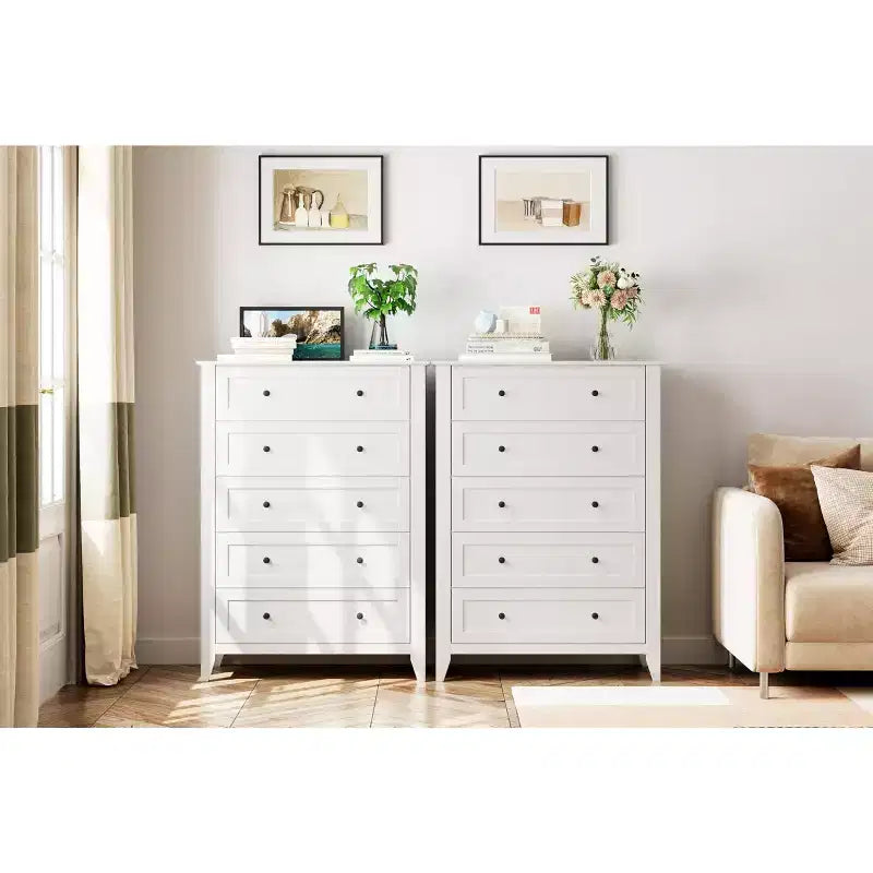 Commode haute 5 tiroirs – Noir / Gris / Blanc, 1 personne